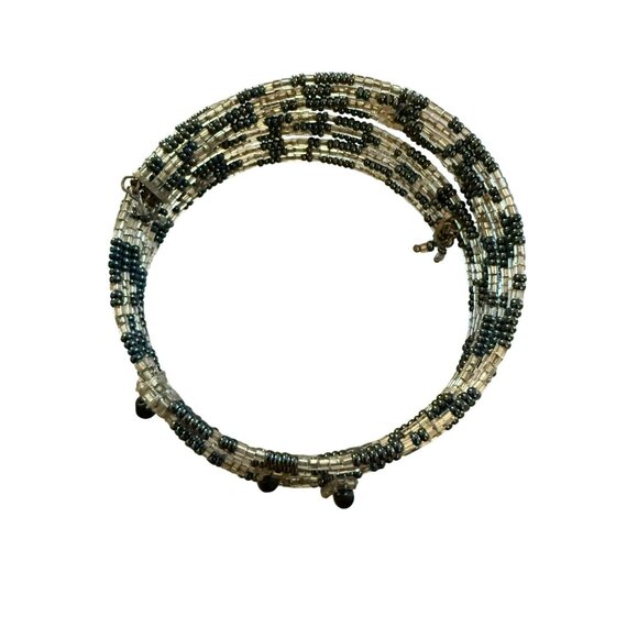 Adjustable Black & Clear Beaded Wire Wrap Bracelet - Picture 3 of 3